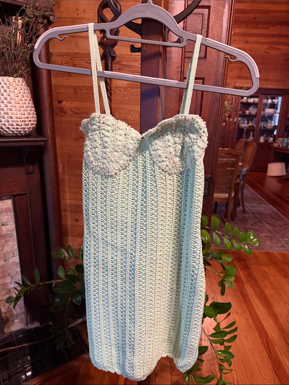 Source Unknown Mint Crochet Mini Dress